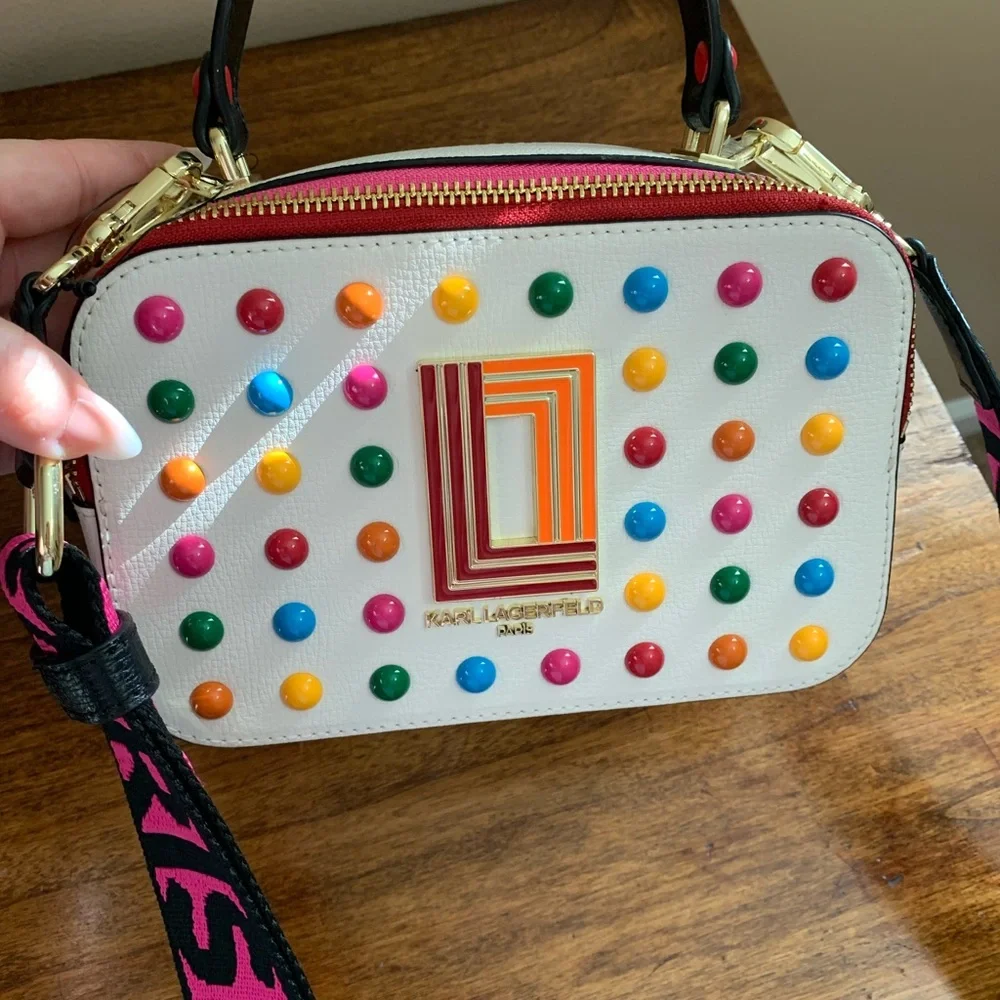 Karl Lagerfeld White Crossbody Bag with Polkadots - Picture 5 of 14